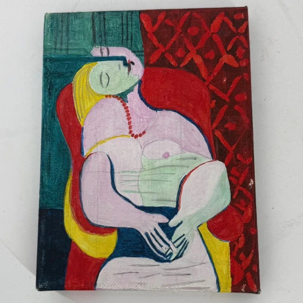 1.a.0.0.7.2 Picasso Le Reve Inspired Hand Painted Mini Canvas Woman Red Chair